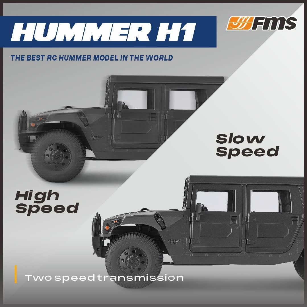 BEEZRC FMS 1/12 RC Crawler HMMWV H1 Alpha Officially Licensed RS 2-4WD Model Car RC Mdel Hobby RC Offroad Crawler Remote Control Car Collection Model with LED Lights for Adults