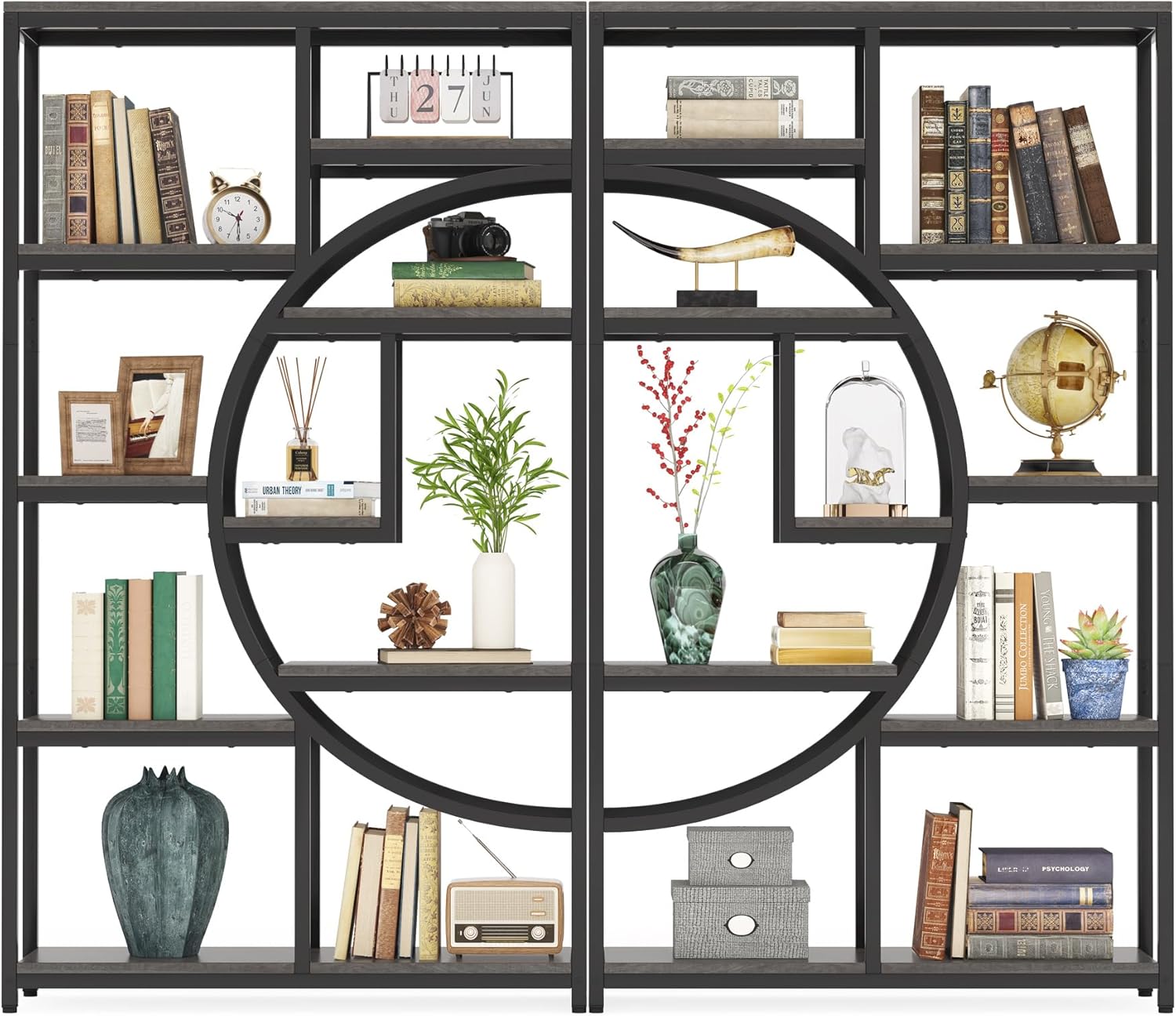 LITTLE TREE Tall Bookshelf Industrial 5 Tier Etagere Bookcase with 9-Open Storage Shelf for Living Room, Bedroom, Home Office