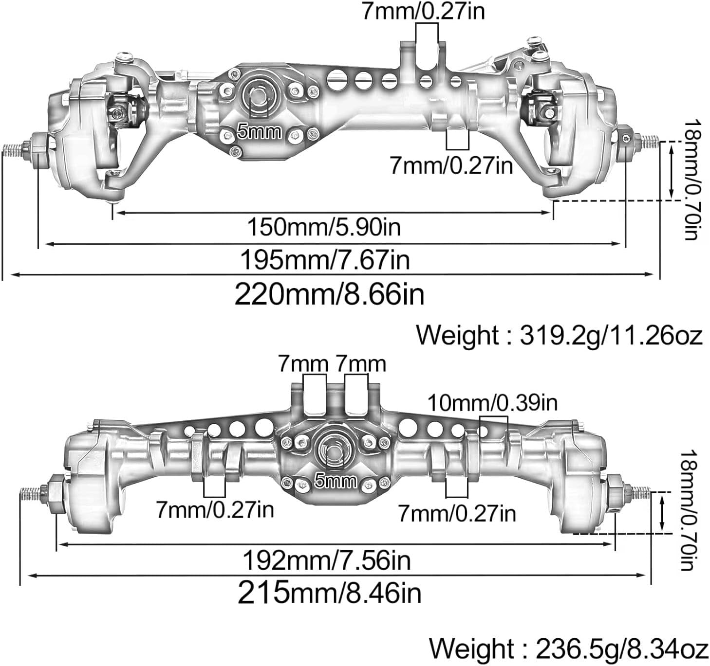 RC Car Parts Compatible with Vanquish VS4-10 for Phoenix 1/10 RC Crawler Car Upgrade Parts Aluminum Front Rear Portal Axle Complete Set(Black,1set)
