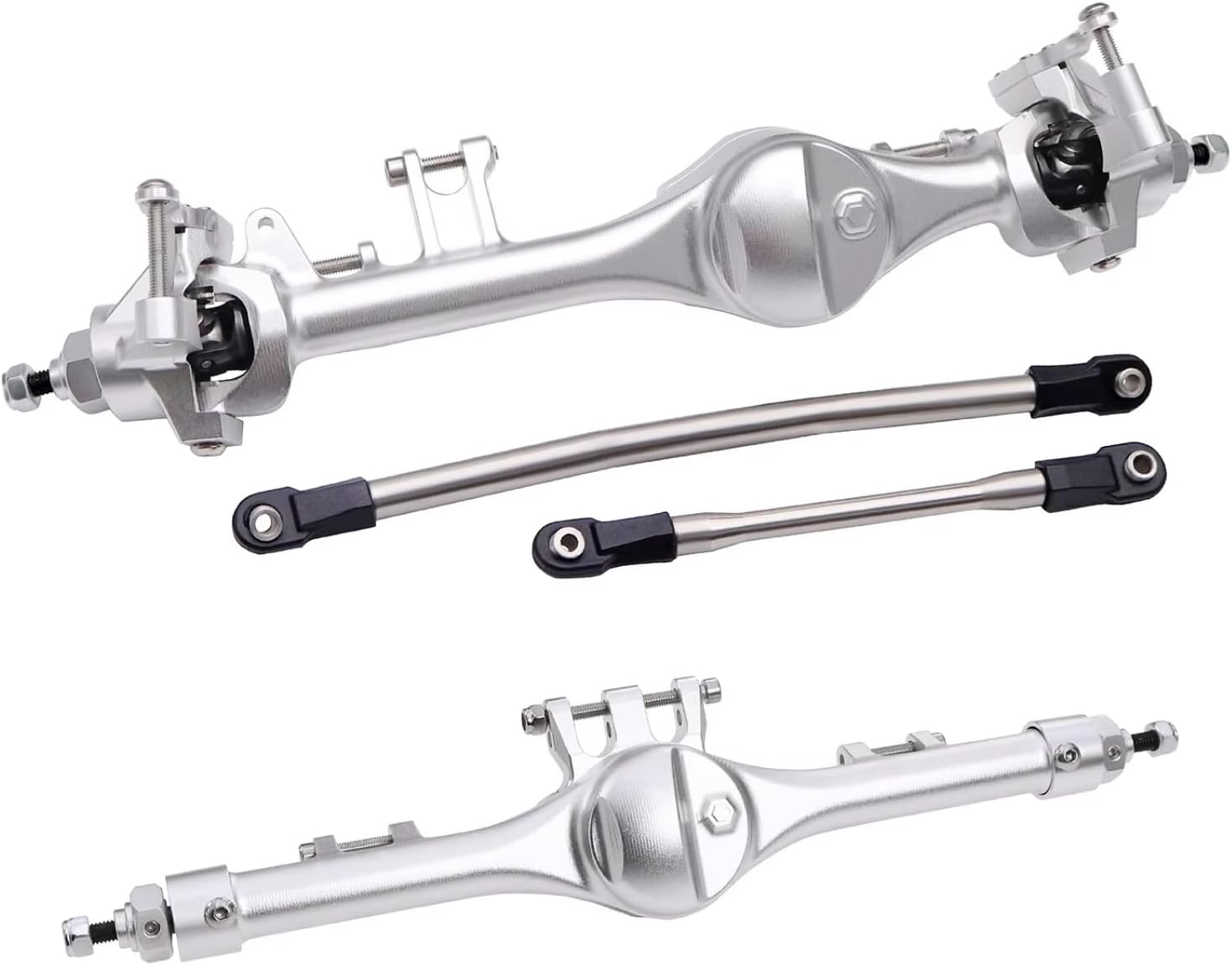 RC Axle Models For Axial For SCX10 II For Vanquish VS4-10 For Phoenix F10T 1/10 Aluminum Front Rear Straight Axle Complete Upgrade Parts RC Crawler(Silver,1set)