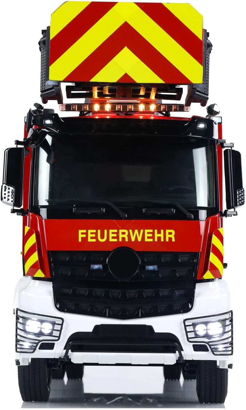 1/14 4X2 Metal Chassis Electric Lift Ladder Truck RC Fire Truck Two-Speed Transmission Differential Lock Light Sound System Hobby Grade Model for Ages 14+