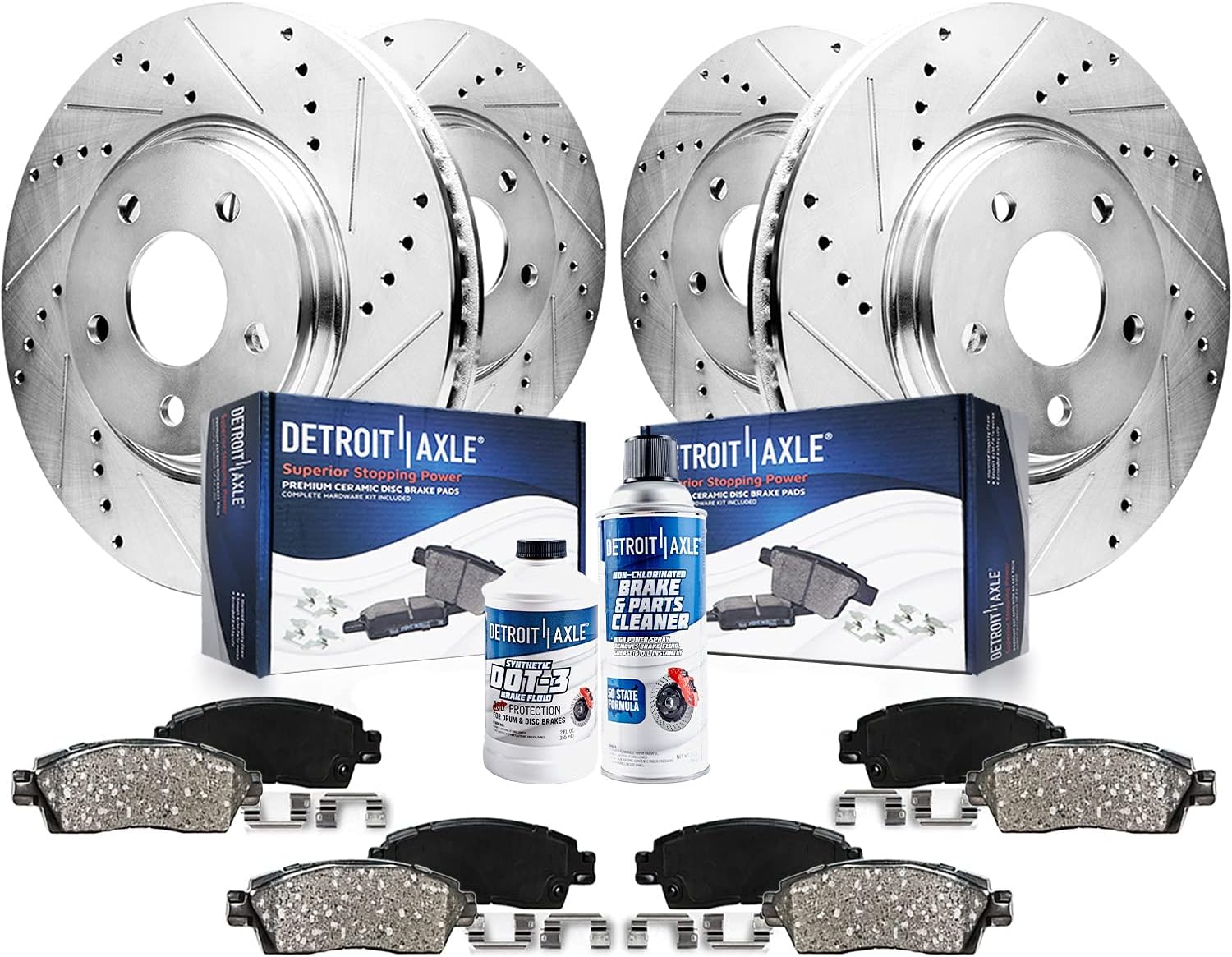 Detroit Axle - 3.6L Brake Kit for 10-15 Chevrolet Camaro, Drilled & Slotted Brake Rotors Ceramic Brakes Pads Front and Rear Replacement: 12.64'' inch Front, 12.40'' inch Rear Rotors