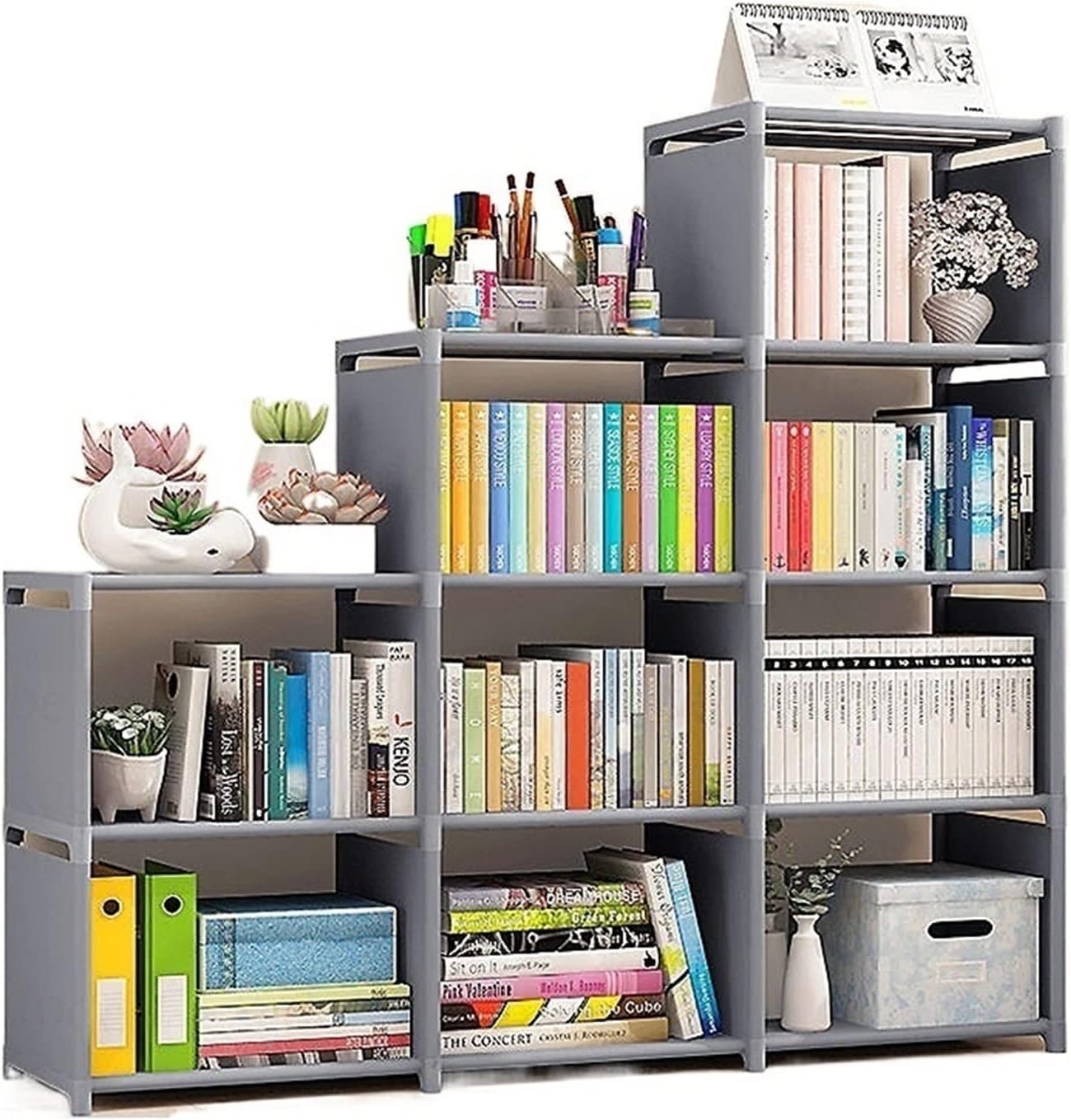 SERUMY Bookshelf for Bedroom DIY Home Decor Bookcase Bookshelf Ladder Bookshelf Creative Modern Bookshelf Non-Woven Fabric Assembled Display Stand Bookcase/Bookshelves (Color : 09)