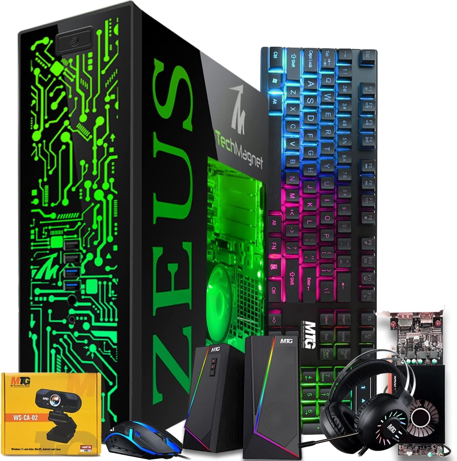 Gaming Desktop PC, Intel i5 6th Gen, Zeus Pro 6, RX 550, 16GB RAM, 256GB SSD + 2TB HDD, RGB Keyboard Mouse, Speaker, Headphone, Webcam, Windows 11 (Renewed)