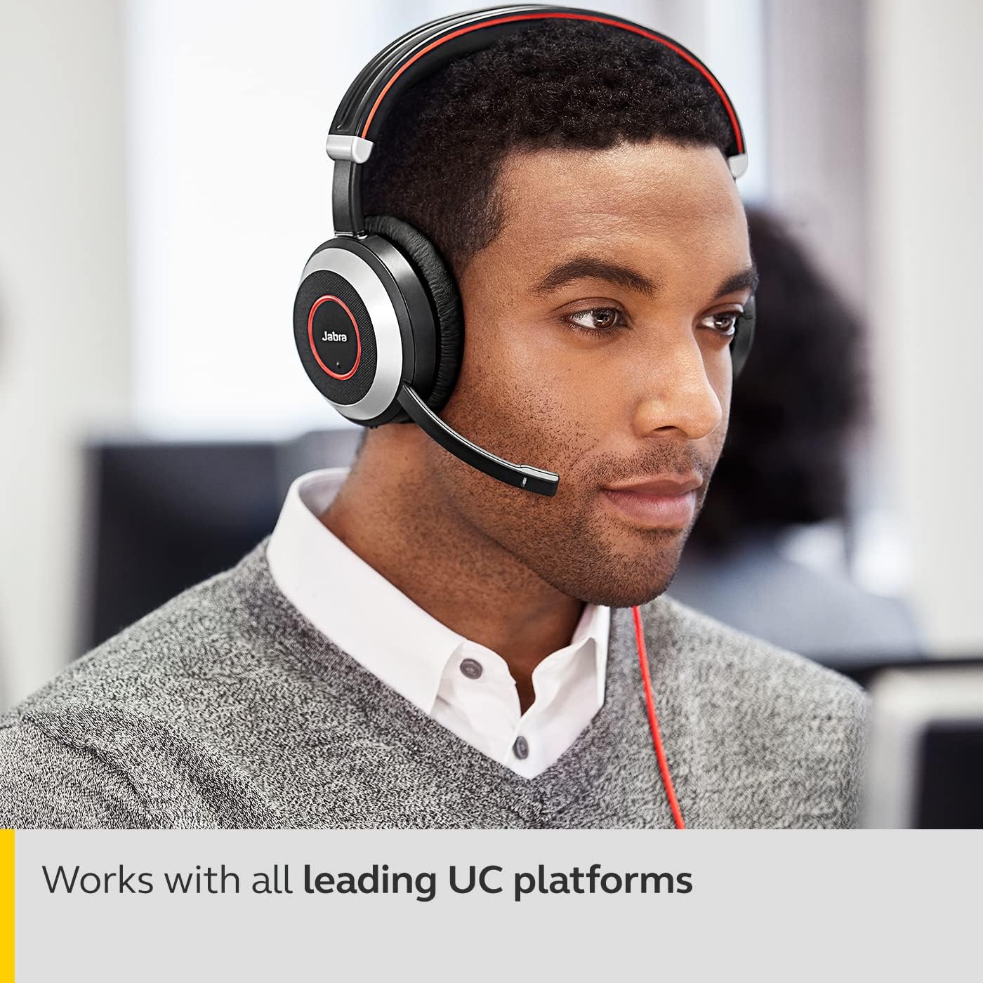 Jabra Evolve 80 MS Wired Stereo Over-Ear Headphones - Microsoft Teams Optimized Headphones with Active Noise Cancelling - USB-C Cable and 3.5mm Jack Connections - Black