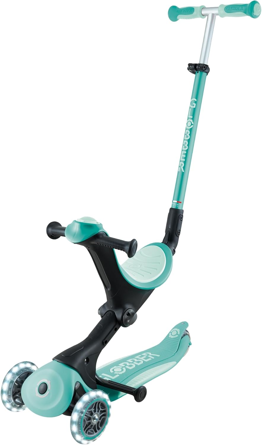 GLOBBER GO-UP Deluxe Lights – 3-in-1 tricycle 120/80 mm, ABEC 9, 3-wheel, height adjustable, LED wheels