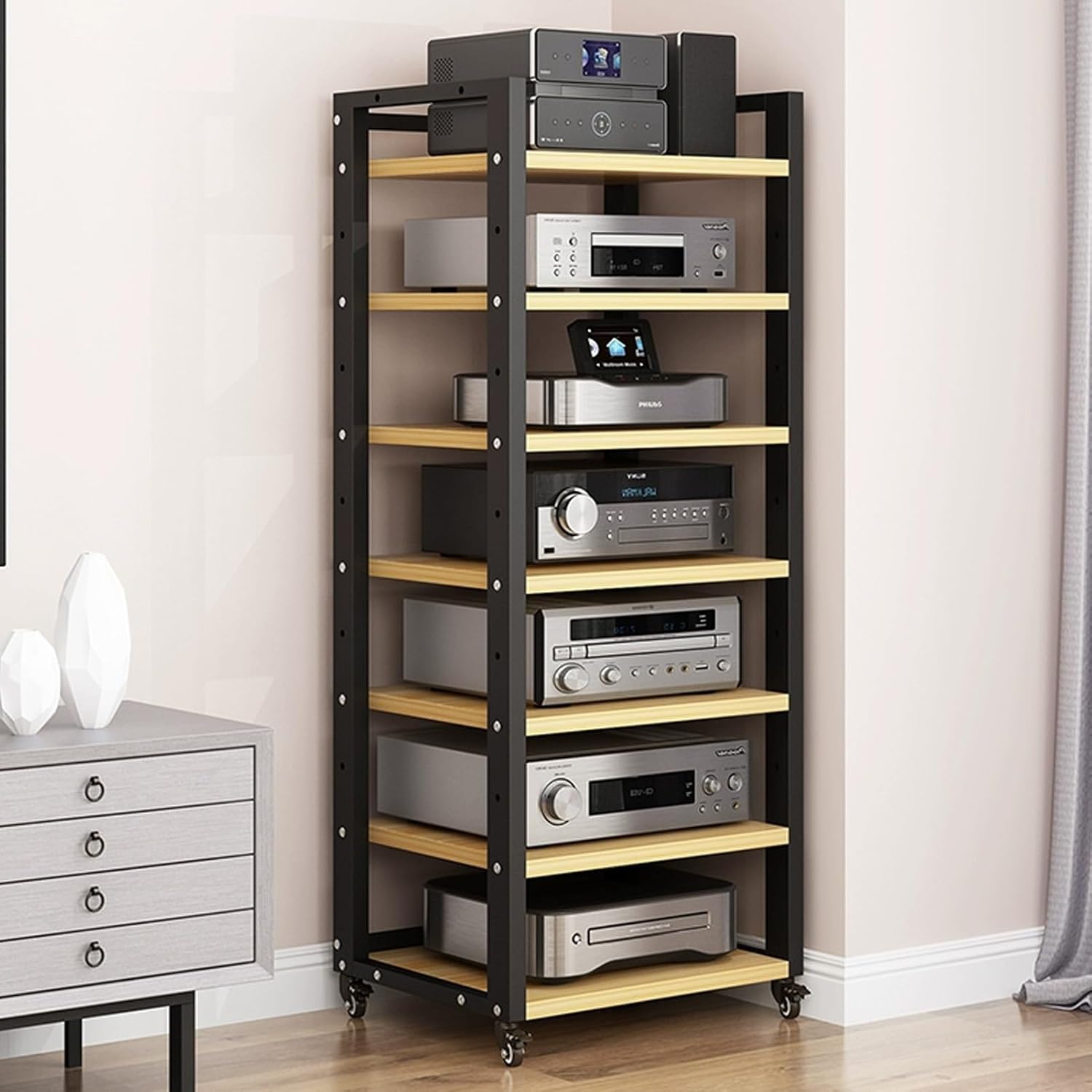 7-Tier Adjustable AV Media Stand - Tall Stereo Cabinet