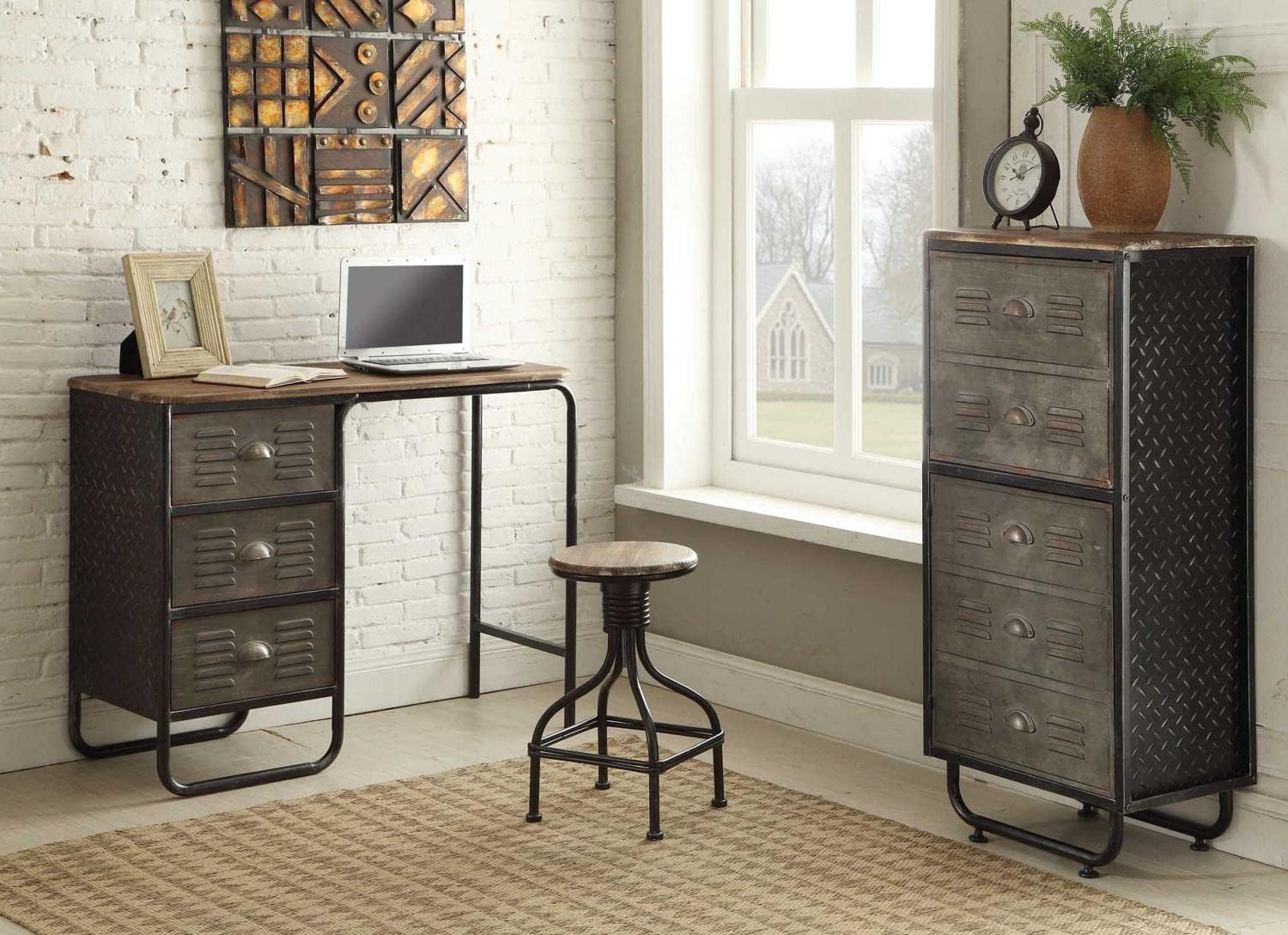 4D Concepts Industrial BOOKCASE, Natural distressed wood/Black/Grey