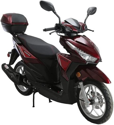HHH 150cc Scooter Spark150 Gas 150cc Moped 4 Stroke Street Motorcycle Strong Gas Bike with CVT Transmission GY6 Engine (Burgundy)
