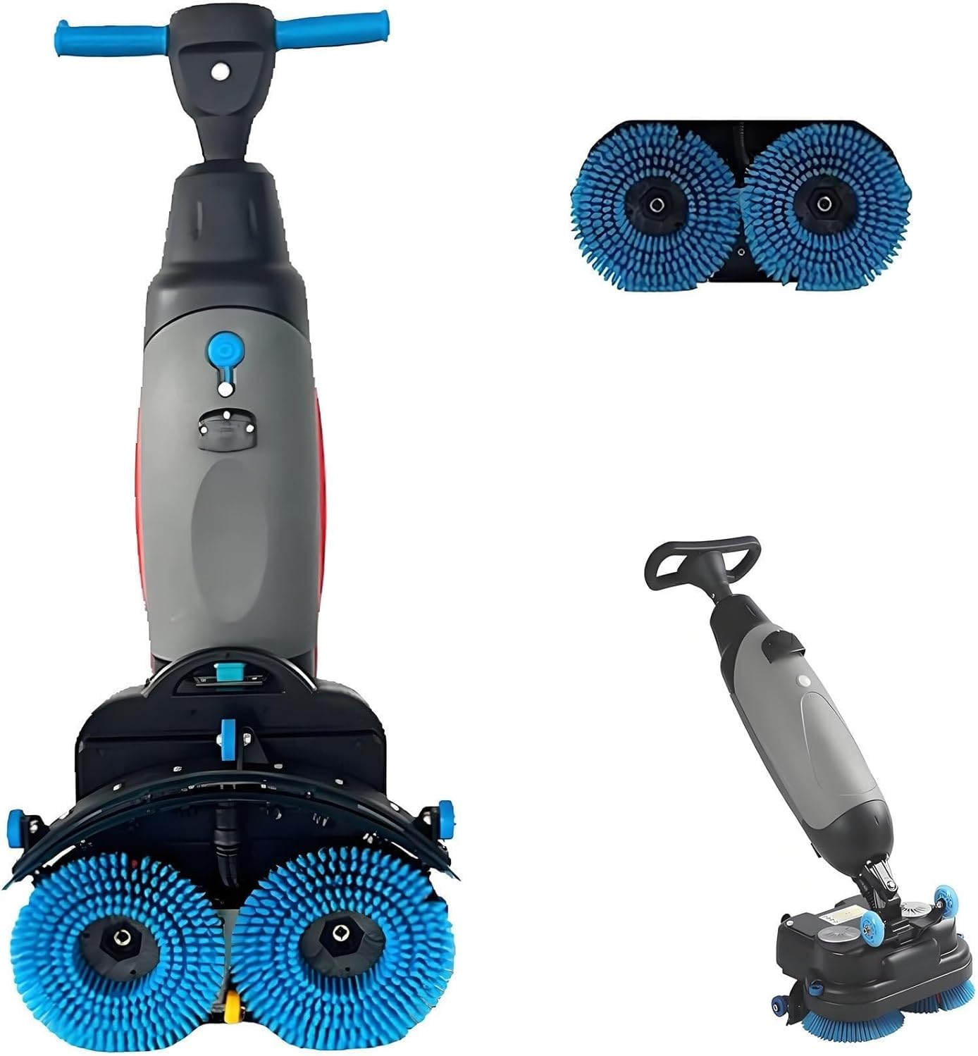 Commercial Floor Scrubber Machine With 2 Adjustable Brushes, Heavy Duty Cleaner Polisher And Buffer- Deep Cleaning Tile And Grout, Hardwood Floors And Carpets(Gray)