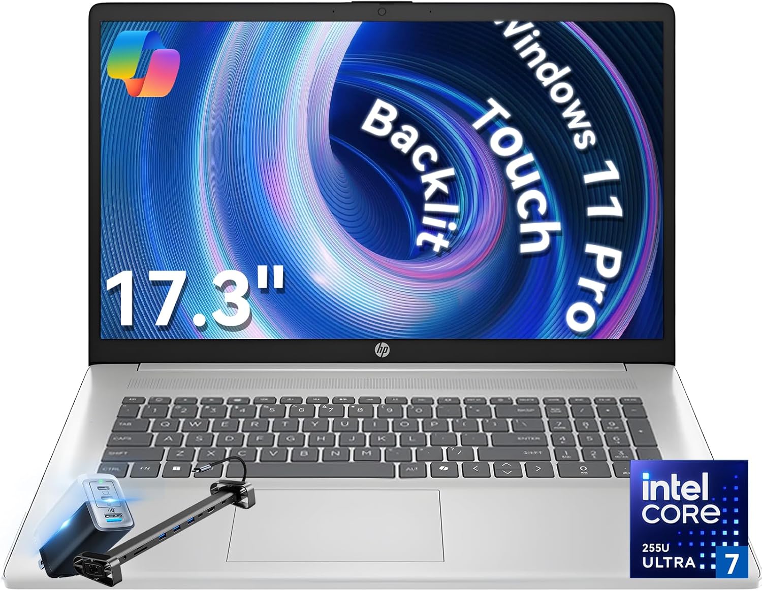 HP 17 inch Touchscreen Laptop, Powerful Intel Ultra 7 255U, Intel AI Boost (12 NPU Tops), 64GB DDR5 RAM, 2TB SSD, Copilot, Backlit Keyboard, Windows 11 Pro, SXK Accessory Kit