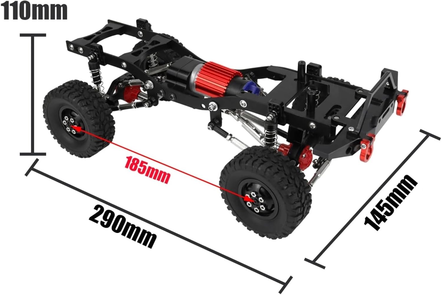 RC Car Accessories for WPL C14 C24 1/16 RC Car Metal Assembled Frame for Chassis Axle Gearbox Pull Rod Set Parts Accessories Whole Upgrade RC Car Replacement DIY Parts(Red)