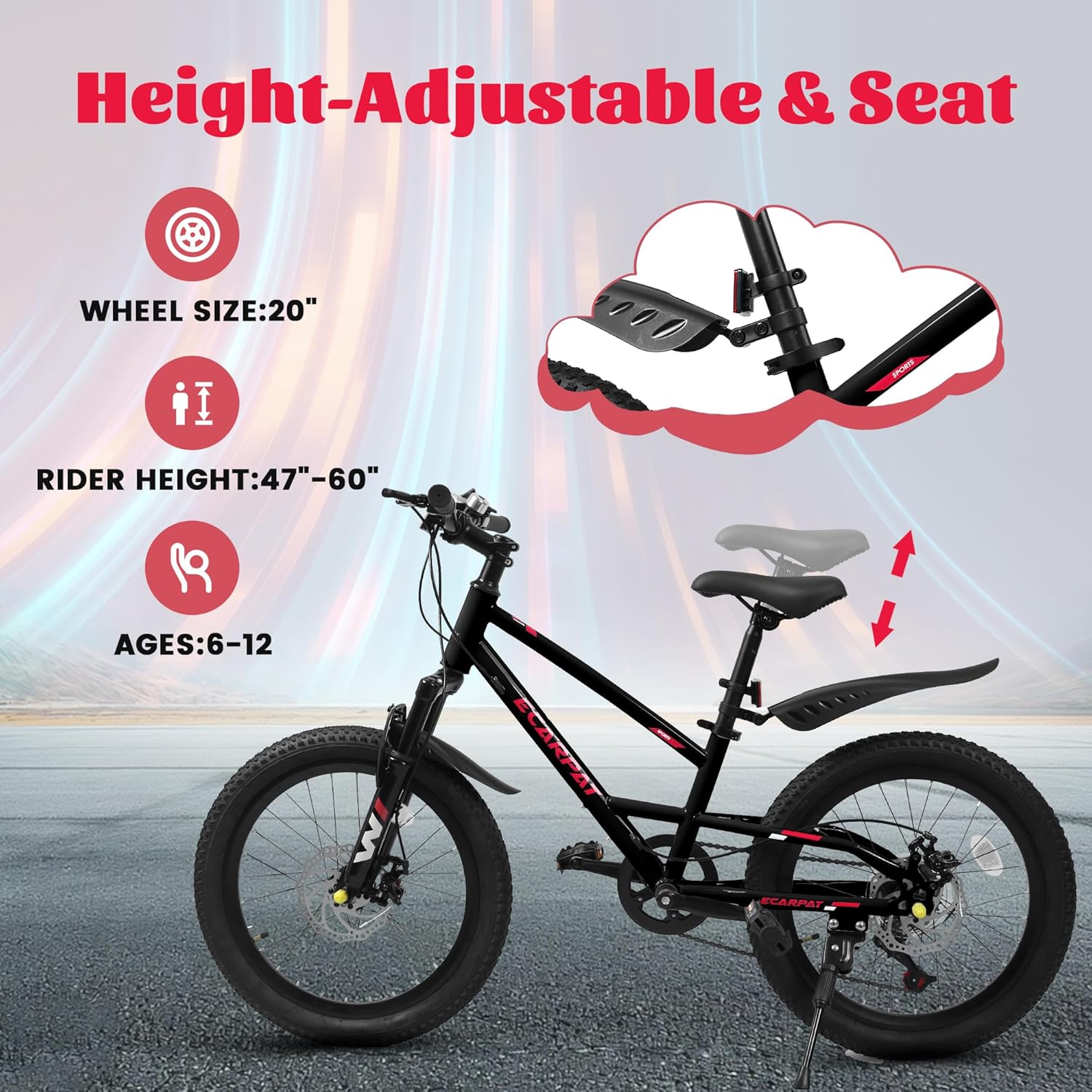 20 Inch Kids Mountain Bike for Boys & Girls Ages 6-12 - 7-Speed Style Gears & Front Suspension - Disc Brakes - 85% Pre-Assembled