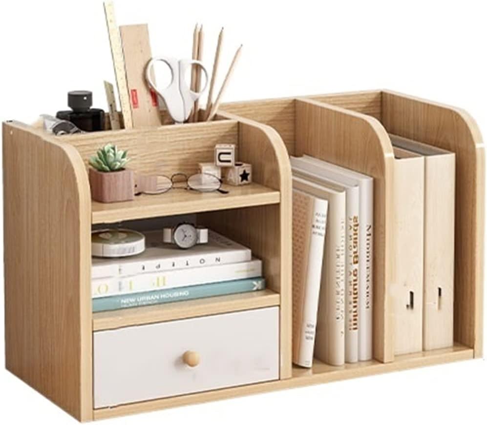 Liudan Bookcase Desktop Bookcase with Drawers Storage Shelf Organiser Multifunctional Desktop Display Stand Store Office Supplies Books Bookshelf