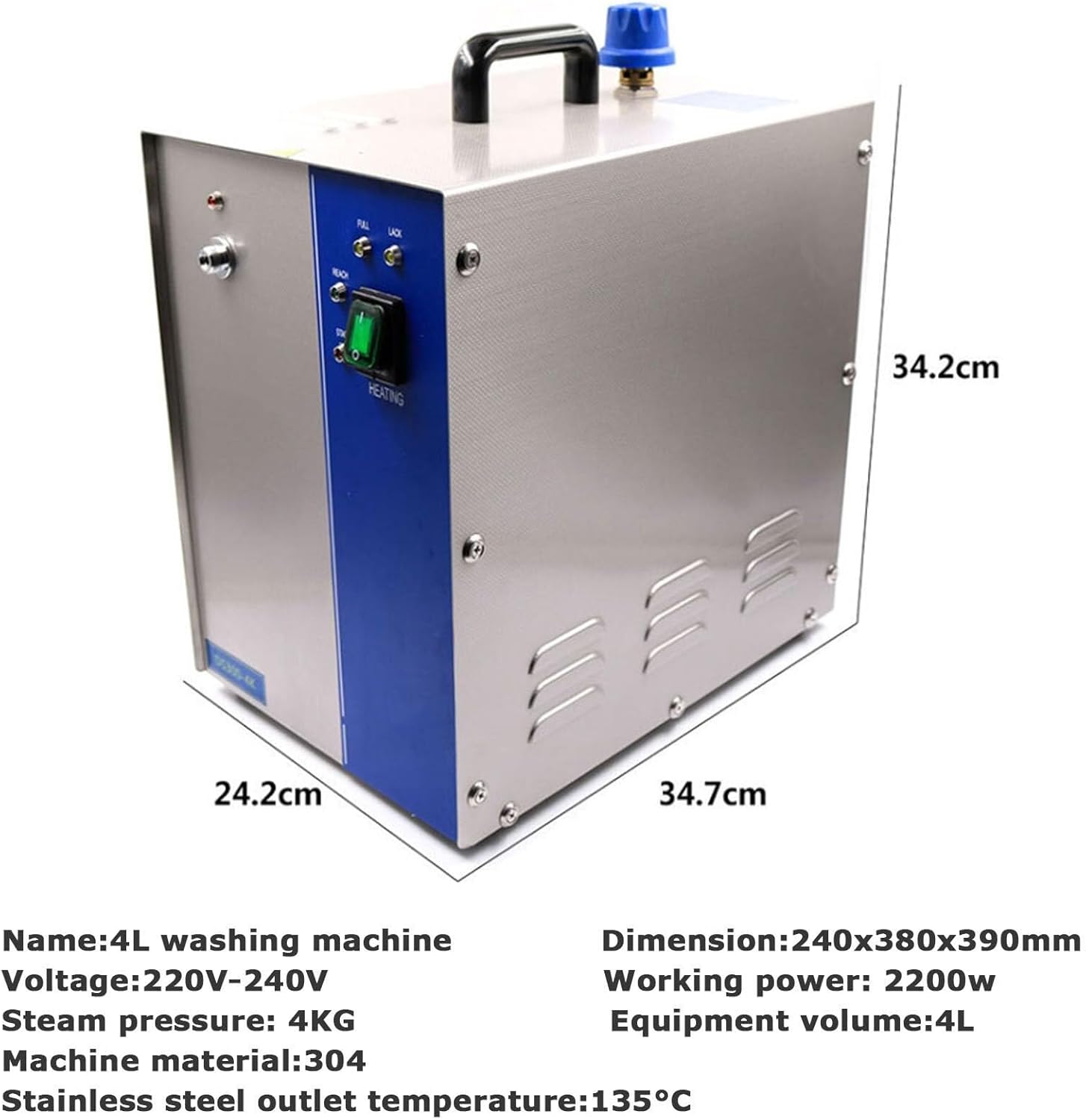 BGHJIKGFS Jewelry Steam Cleaner Professional, Stainless Steel Jewelry Steamer Jewelry Steam Cleaner, 2200W 4L Electrical Steam