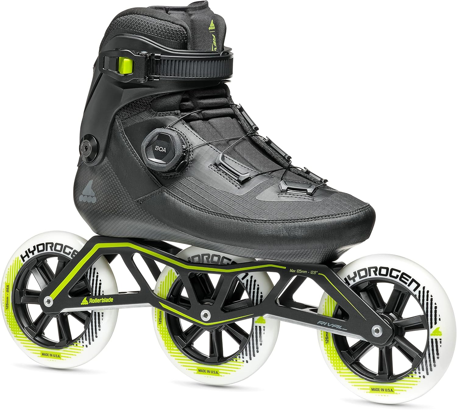 Rollerblade Revv BOA 125 Unisex Adult Inline Skate, Black, Speed Performance Inline Skates
