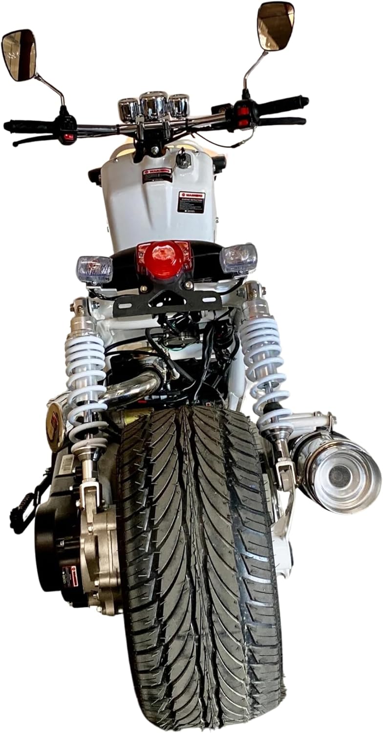 50cc Stretched Scooter Generation 1, Automatic Transmission, PMZ50-19, Wide 205/30-12 Rear Tire, Retro Speedometer, Gas Gauge, Street Legal Moped for Adults, Powerful 49cc GY6 Engine