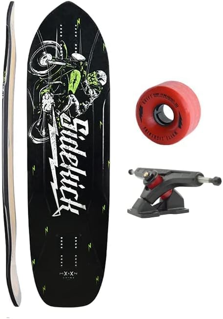 Longboard Skateboard, Freestyle Cruiser, Waterproof and Wood Construction, Cruise Skateboard and Longboard Decks, Lightweight Build (Sidekick Complete Deck + Wheels)