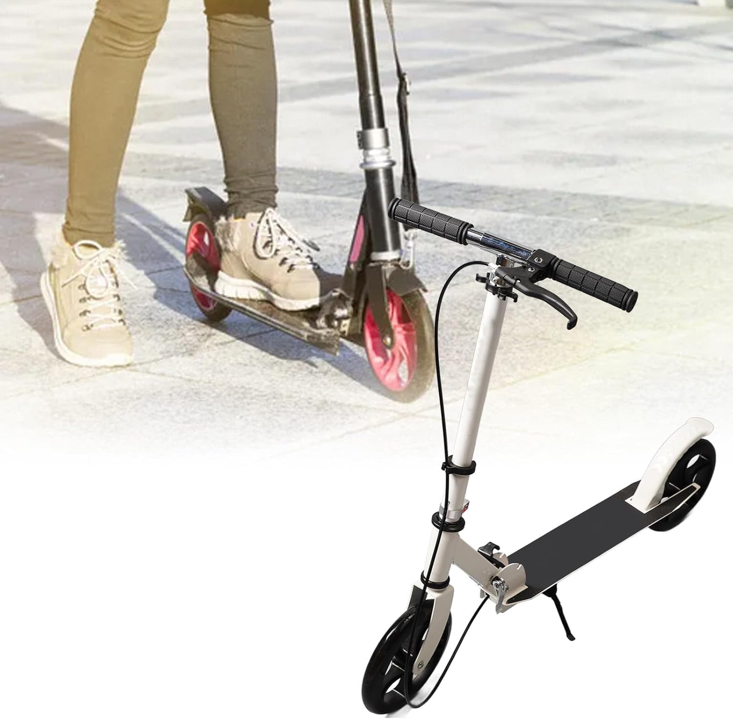 Generic Adjustable Scooter, Foldable Kick Scooter for Adults Teens with Handbrake, Anti Slip Shock Absorption, Load 150kg, Aluminum Stainless Steel