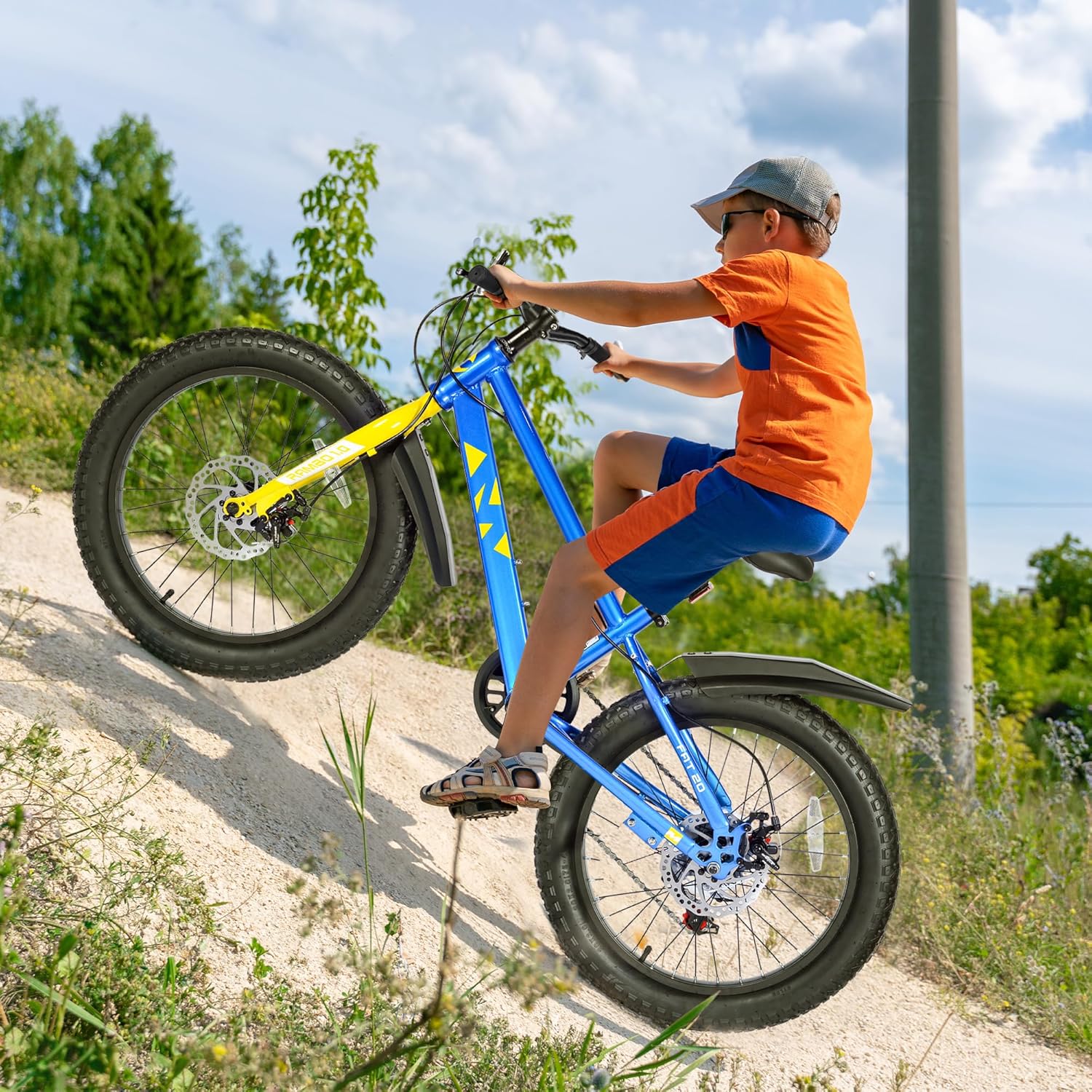 MEGHNA Kids Mountain Bike Fat Tire 20 inch/24 inch Wheel 7 Speed Shifting Driven Dual Disc Brake Kids Bicycle with Fenders Snow Bike for 7+ Years Old Student Girls Boys