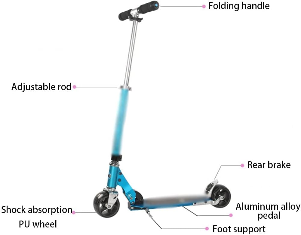 Scooters Folding Adult Kick Scooter Height Adjustable Scooter, Widen 2 Wheel Sport Scooters, Adult Fitness Trick Scooters (Color : Blue, Size : 70 * 34 * 66-96cm)