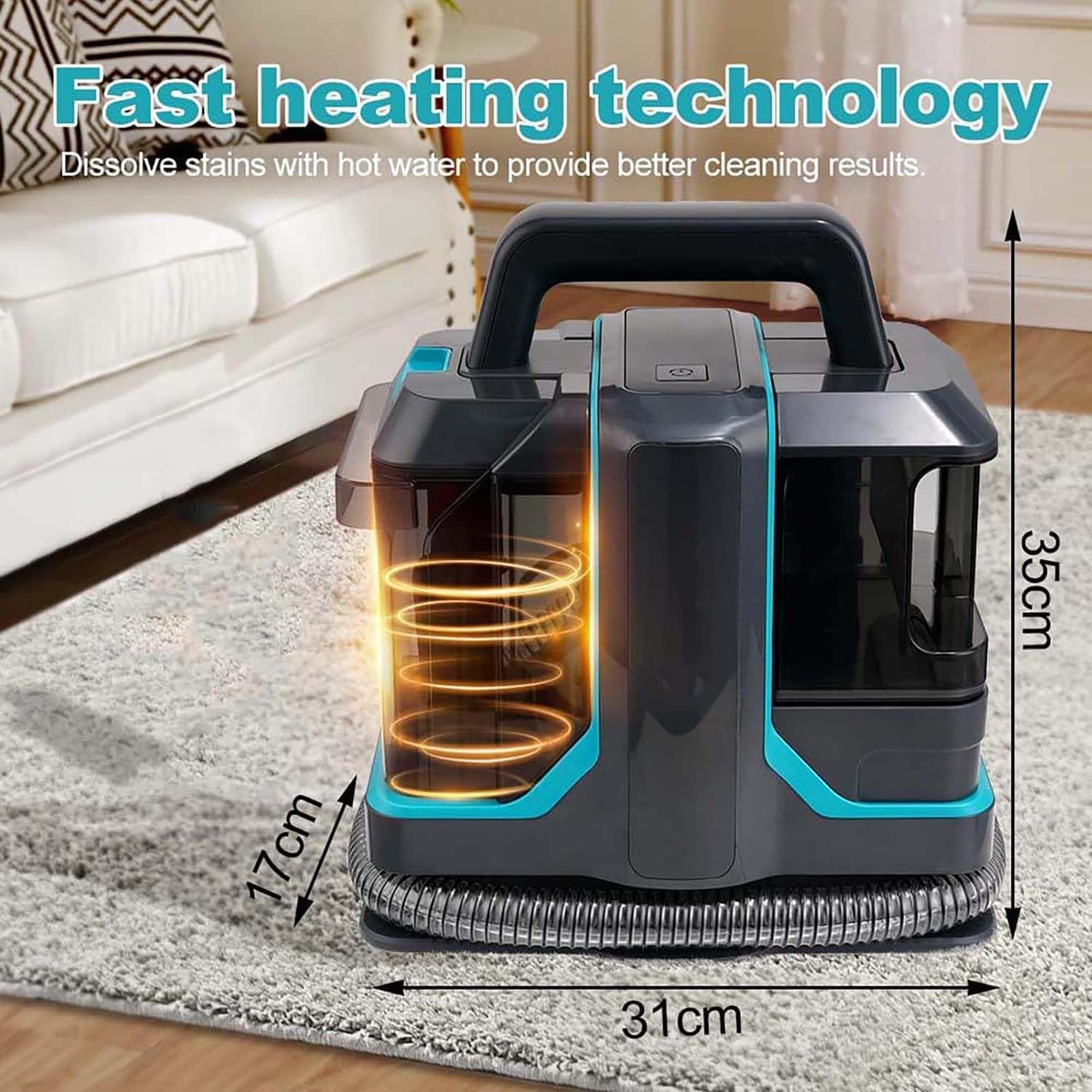 TREEYX Handheld Spot Carpet Cleaner, 450W Carpet & Upholstery Cleaner Machine, 11kpa Strong Suction Spot and Stain Remover with 2 Brush