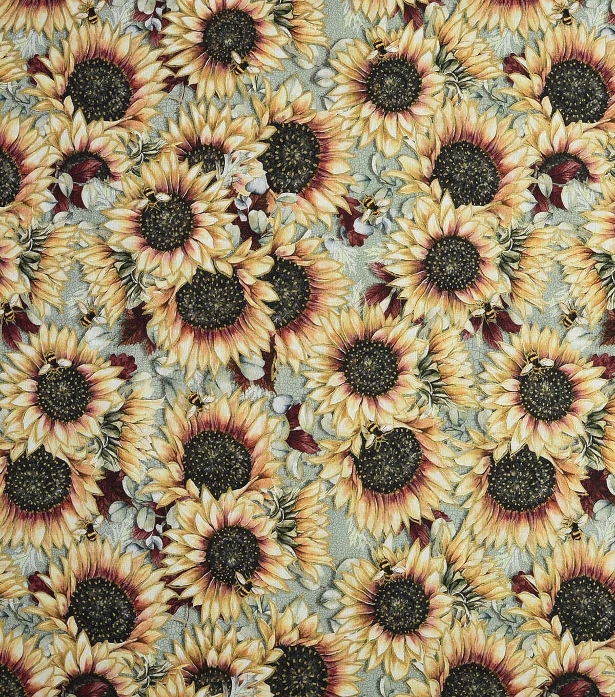 Yellow Sunflowers & Bees Premium Cotton Fabric
