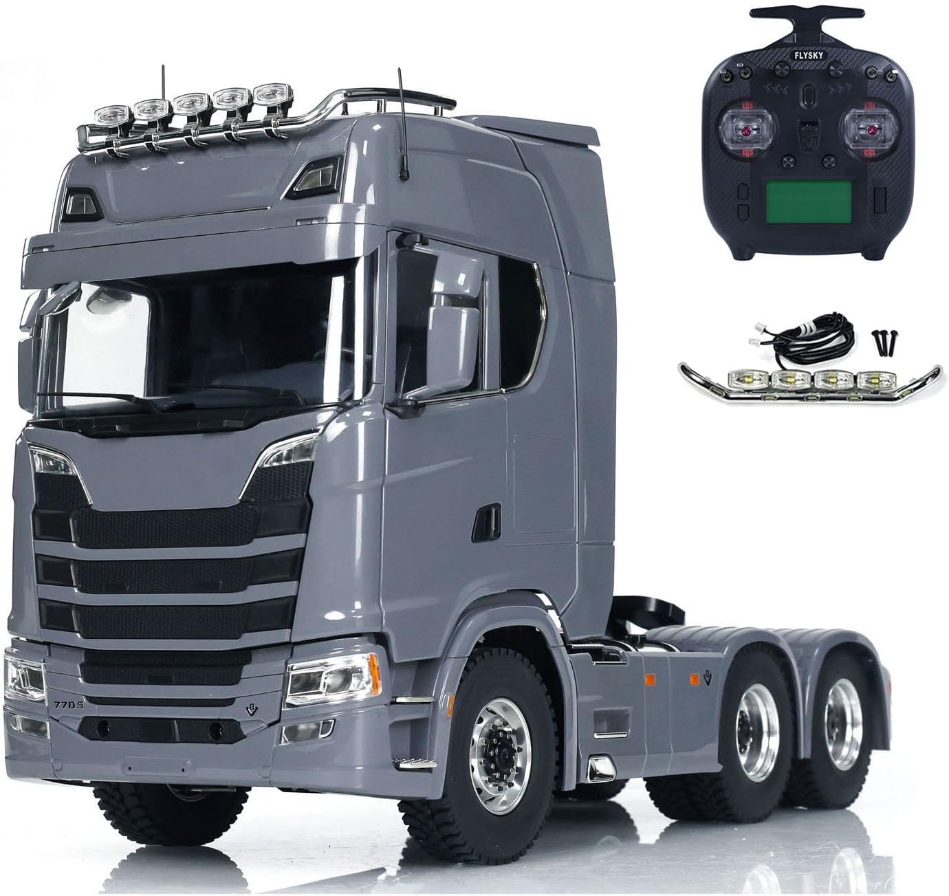 1/14 6X6 RC Tractor Truck Metal Chassis Differential Lock Axles Light Sound System Remote Control Car 2-Speed Transmission Hobby Grade Model(Grey)