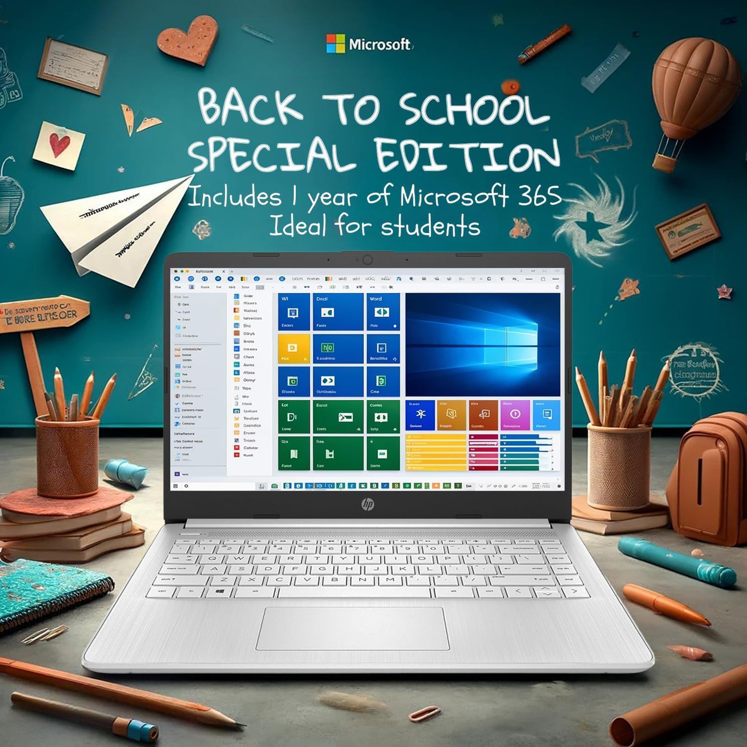 HP 14 Laptop • Back to School Limited Edition with Microsoft 365 • 4-Core Intel CPU • 8GB RAM •1600GB Storage (64GB OnBoard + 512GB External + 1TB OneDrive) • Snow White • w/WOWPC Bundle • Win 11