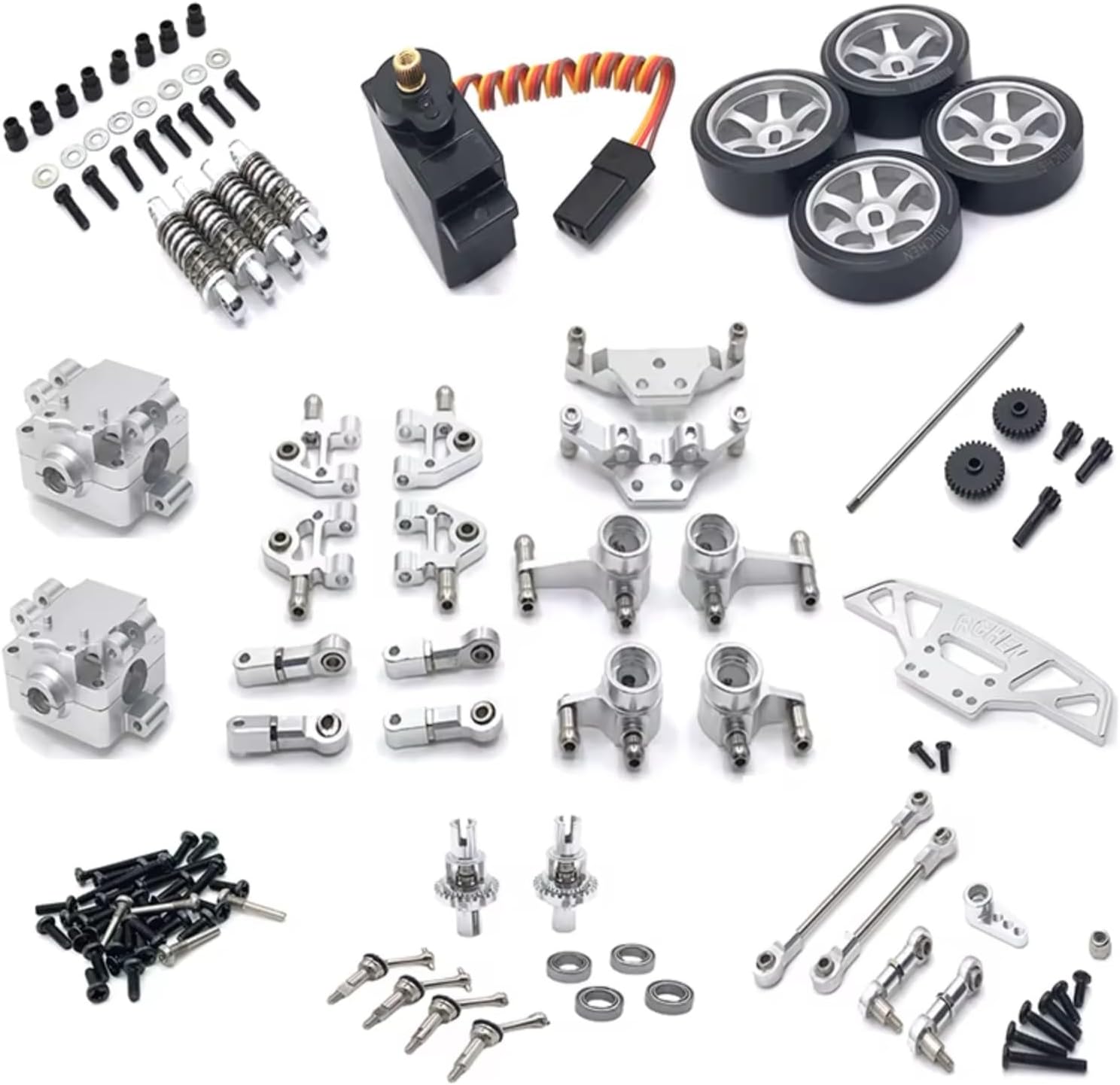 RC Car Upgrade Part for WLtoys 284131 K969 K979 K989 K999 P929 P939 1/28 18-Pack Metal Gearbox Servo Linkage Remote Control Car Upgrade Parts Accessories(Silver)