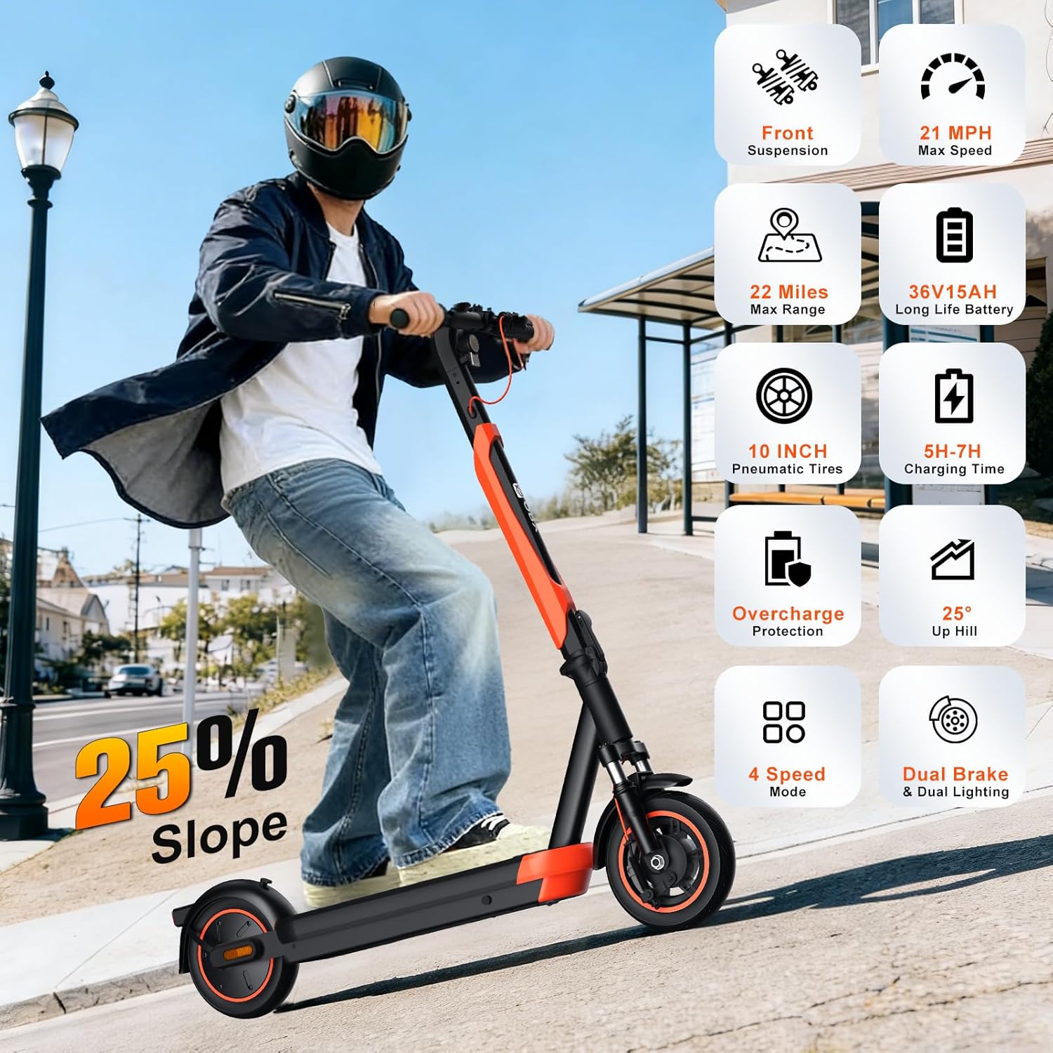 Electric Scooter Adults, 800W Motor, 22 Miles Long Range, 21 Mph Max Speed, 10