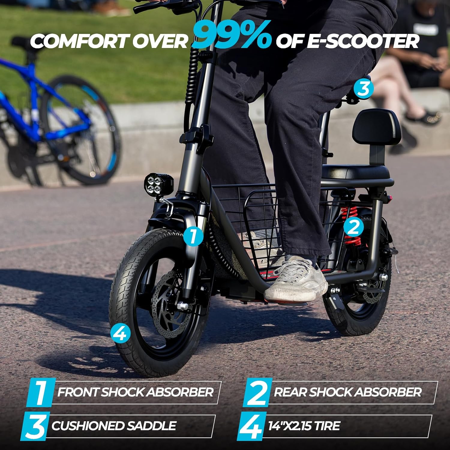 850W/ 819W Peak Electric Scooter with Seat, 20MPH & 25/40 Miles Range, Dual Suspension, Cruise Control, 14