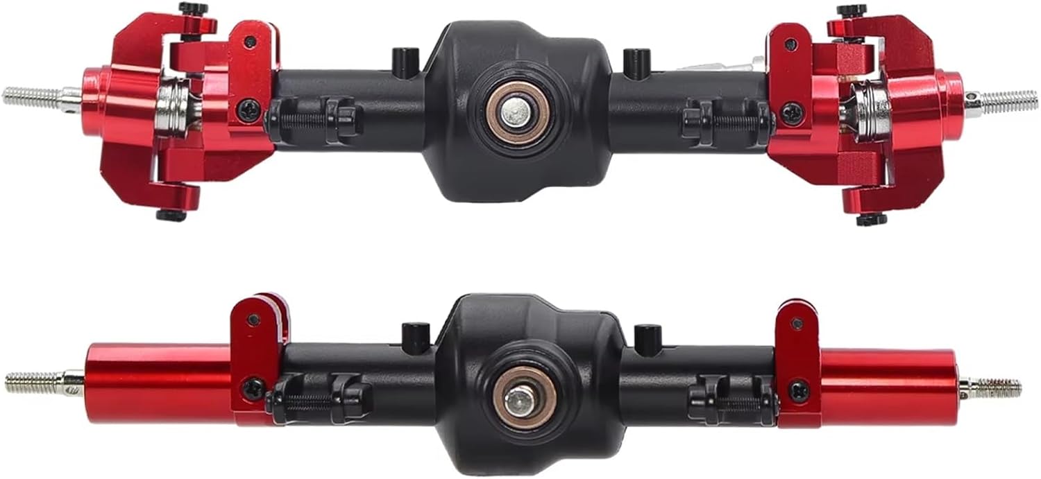 RC Front Rear Drive Axle Compatible with MN128 G500 MN86K MN86KS MN86S 1/12 Rc Crawler Car Upgrade Complete Front Rear Differential Straight Axle with Diff Gear(Black red,Front and Rear)