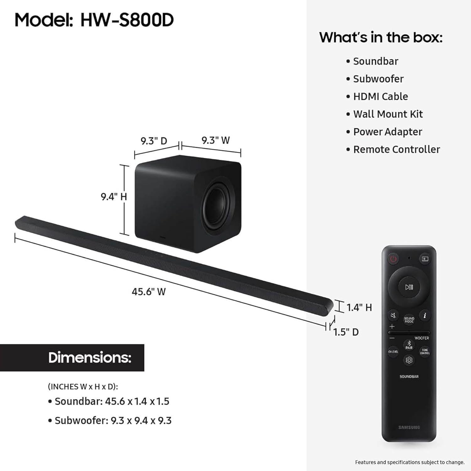 Samsung S800D 3.1.2ch Soundbar w/Wireless Dolby Atmos
