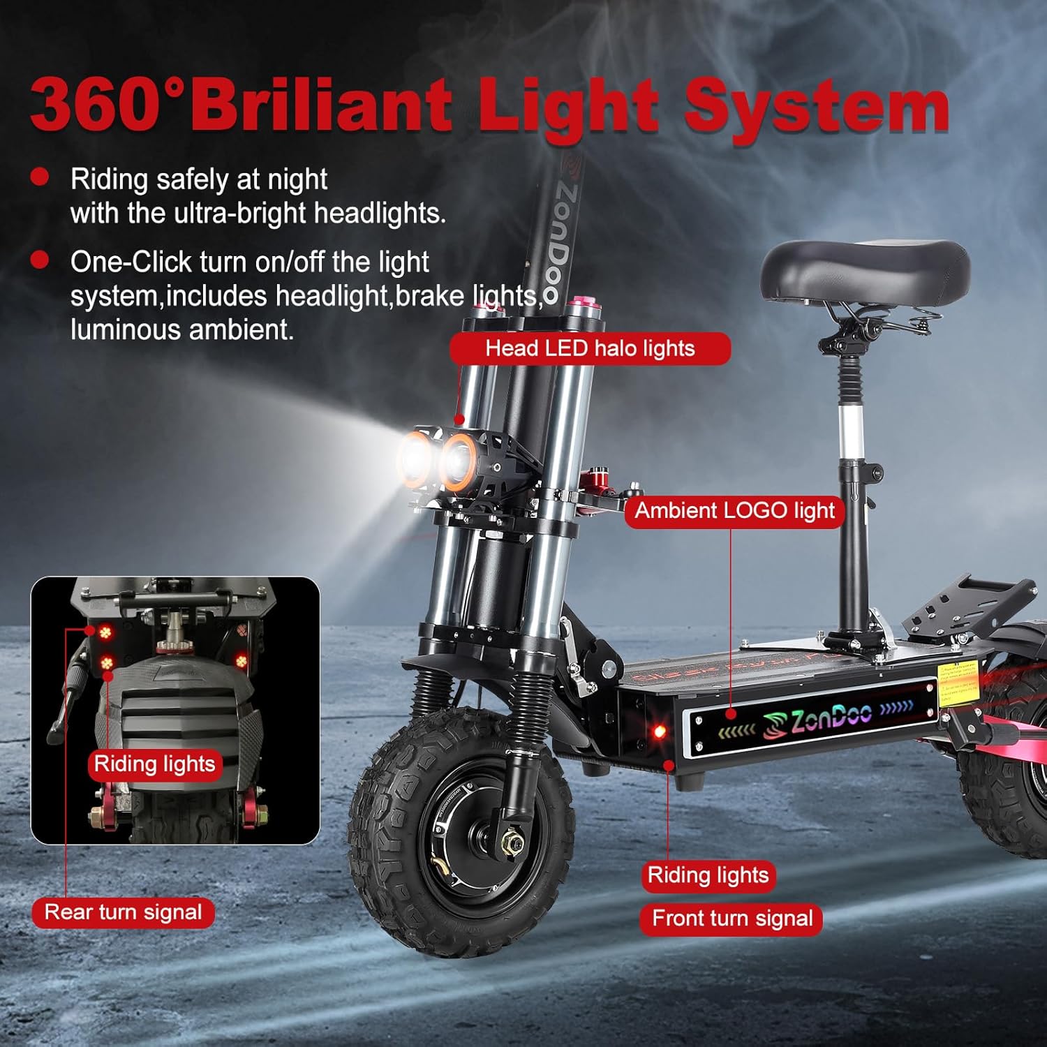 ZonDoo ZO03/ZO03 Plus Electric Scooter Adults 50/55MPH Fast 5600W/6000W Dual Motors 50/60 Miles Long Range Off RoadTires Oil Hydraulic Brake Dual Suspension All Terrain Sports Escooter wtih Seat