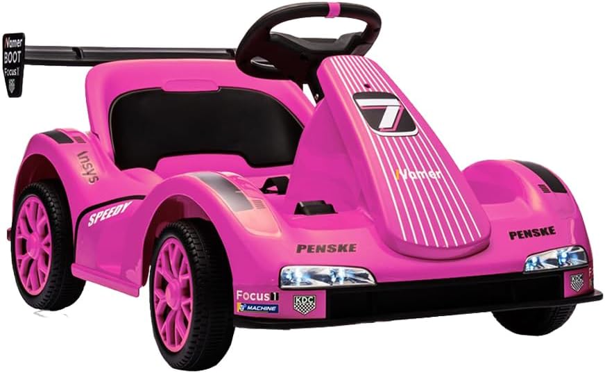 12V Ride On Go Kart with Remote Control, Battery Powered Electric Vehicle with Music, Safety Belt, Slow-Start for 3-6 Years Old Boys Girls Birthday Gifts