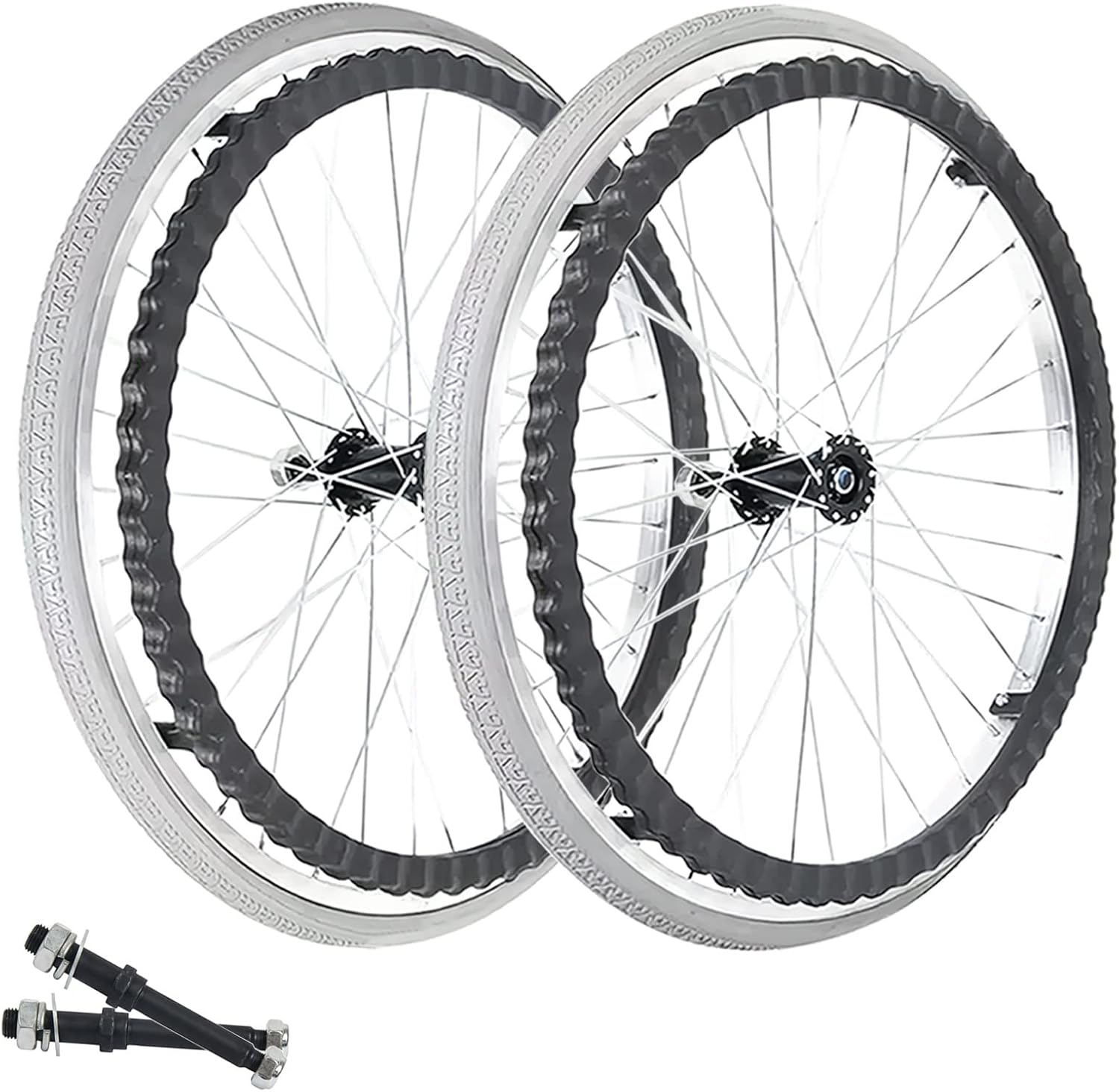 Wheelchair Wheels Replacement Rear 24 Inch Set of 2, Puncture Proof Solid Wheelchair Rear Wheel, Non-Slip Shock Absorption Polyurethane Wheelchair Caster Assembly (Color : Greys, Size : 60cm