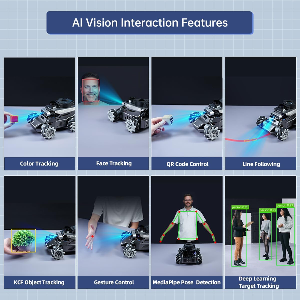 HIWONDER ROS2 Robot Car for Jetson RPi ChatGPT Large AI Models Depth Camera SLAM Mapping Navigation Autonomous Driving Programming Education AI Robotic Car, ROSOrin Standard Kit & Jetson Orin Nano 8GB