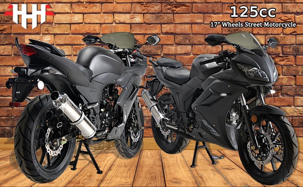 HHH 125cc Motorcycle with Manual Transmission Gas Street Bike by Boom BD125-11 for Adult Youth 125cc Scooter LED Lights and 17 inches Wheels (Red)