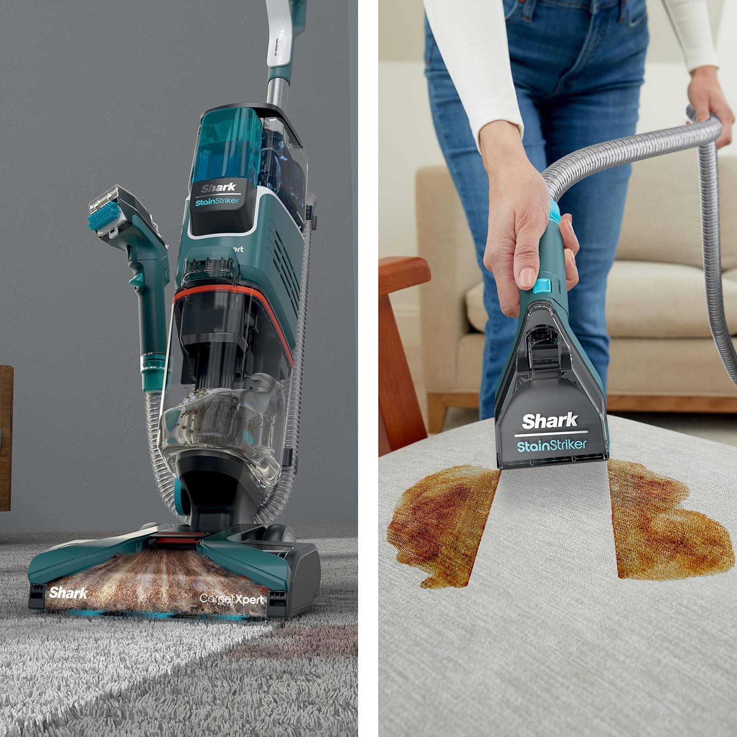 Shark R-EX205 CarpetXpert Carpet, Area Rug & Upholstery Cleaner with StainStriker, Built-in Spot & Stain Cleaner, Teal - Certified , EX200 Series (Renewed)