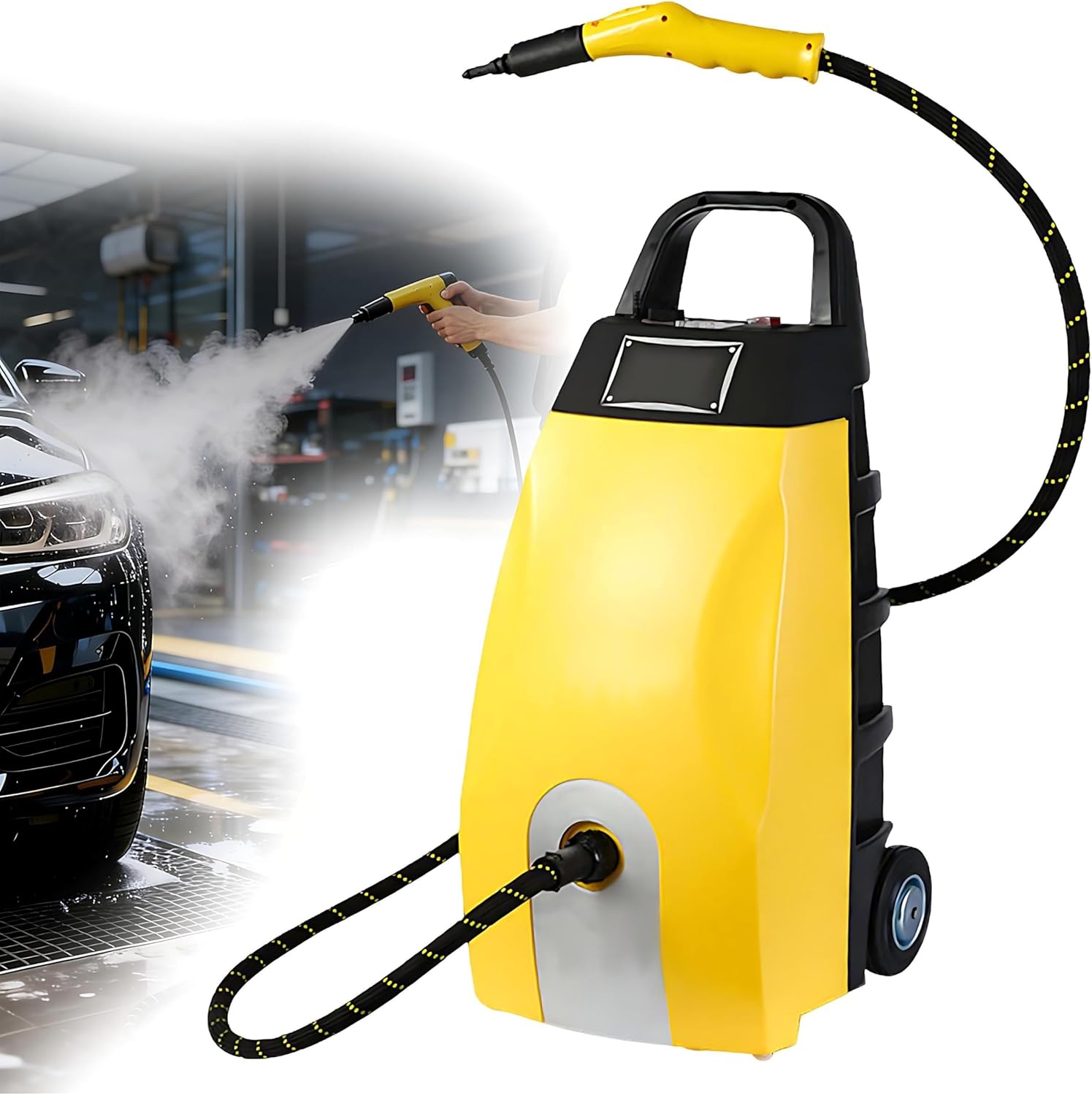 QIUNAOZI Home Steam Cleaner, Car Interior Cleaning Machine, Suction Water Steamer, 30 - Sec Heat - Up, Triple Safety Protection, Warning Display, for Kitchen/Home Use/Bathroom/Grout/Tile Yellow