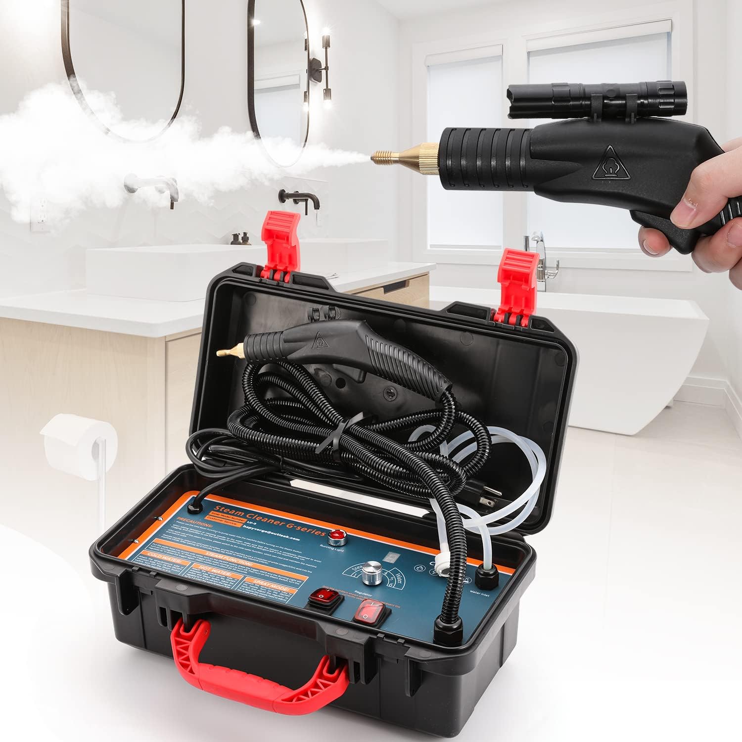 Hapyvergo High Pressure Steam Cleaner, 1700W High Temp Portable Steamer Machine for Cleaning, Tankless and Heavy Duty for Commercial Home Use Grout Tile Kitchen Bathroom Car Detailing