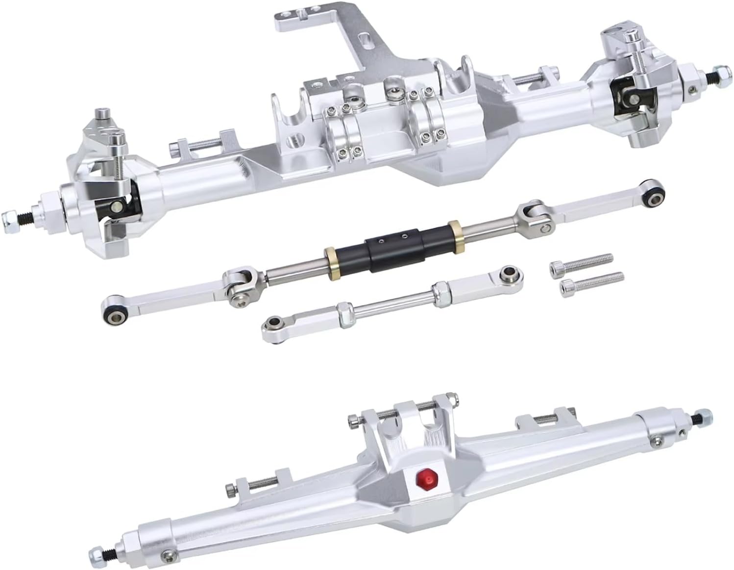 Compatible with Vanquish H10 1/10 RC Crawler Car Upgrade Parts CNC Aluminum Front Rear Straight Complete Axle Set RC Front and Rear Axle(Silver,1Set)