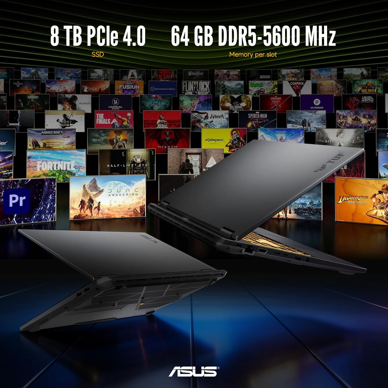 ASUS TUF F16 Gaming Laptop, Intel i7 14650HX Processor (Up to 5.2 GHz), NVIDIA GeForce RTX 5070, 16” WUXGA 165Hz LED, 64 GB DDR5, 8 TB SSD, Wi-Fi 6E, Large Bettery, Windows 11 Pro, w/Accessories