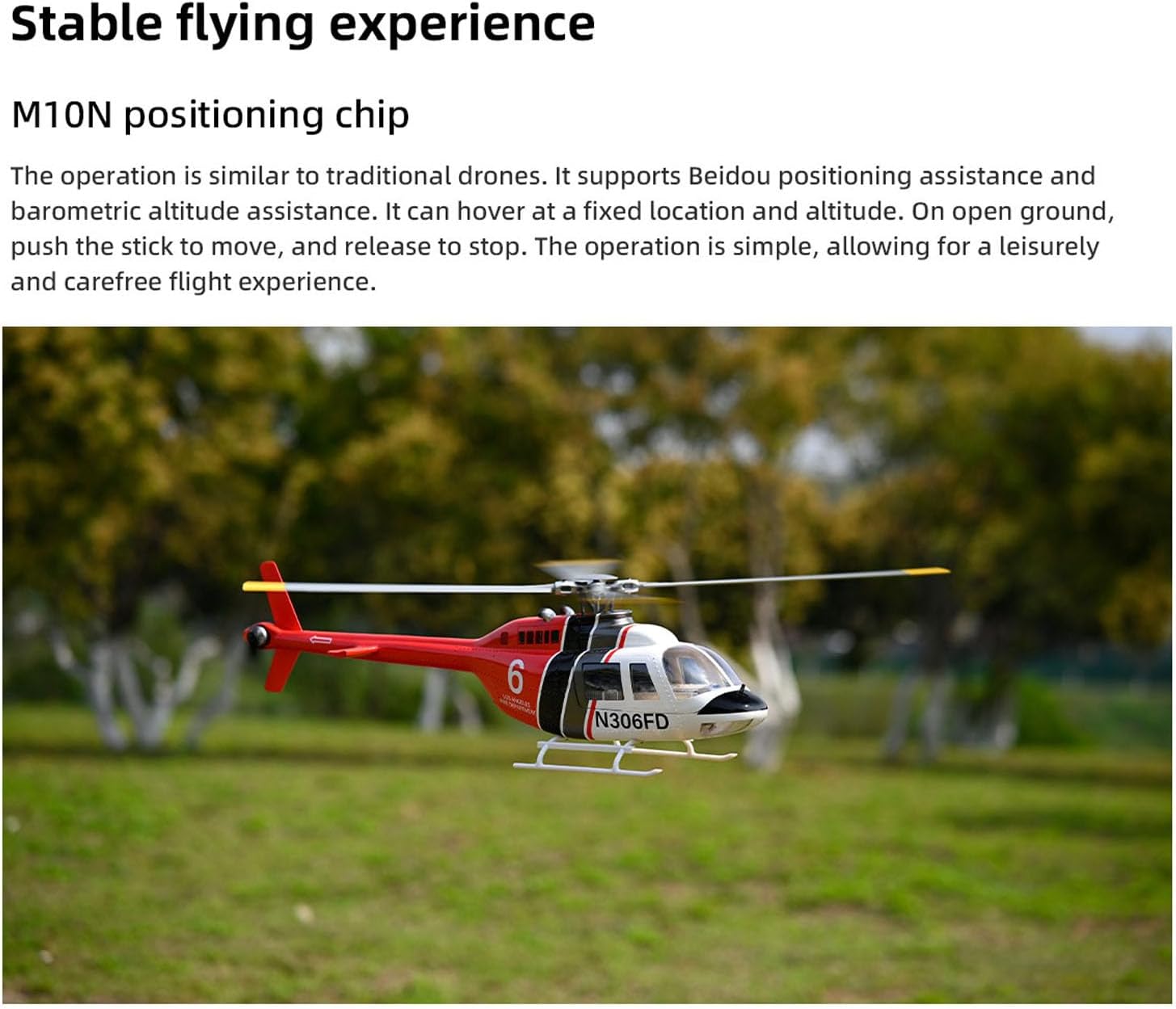 2.4G RC Scale FlyWing Bell 206 Helicopter 4 Blade Rotor Remote Control Aircraft GPS Brushless Motor Battery RTF Smart Drone Gift Hobby Grade Model