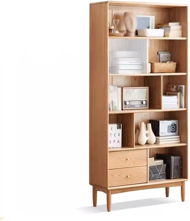 HEAIQI Book Shelf Open Bookcase Solid Wood Bookcase Nordic Oak Bookshelf Modern Minimalist Living Room Storage Cabinet Home Glass Door Cabinet for Living Room, Home Office, Bedroom