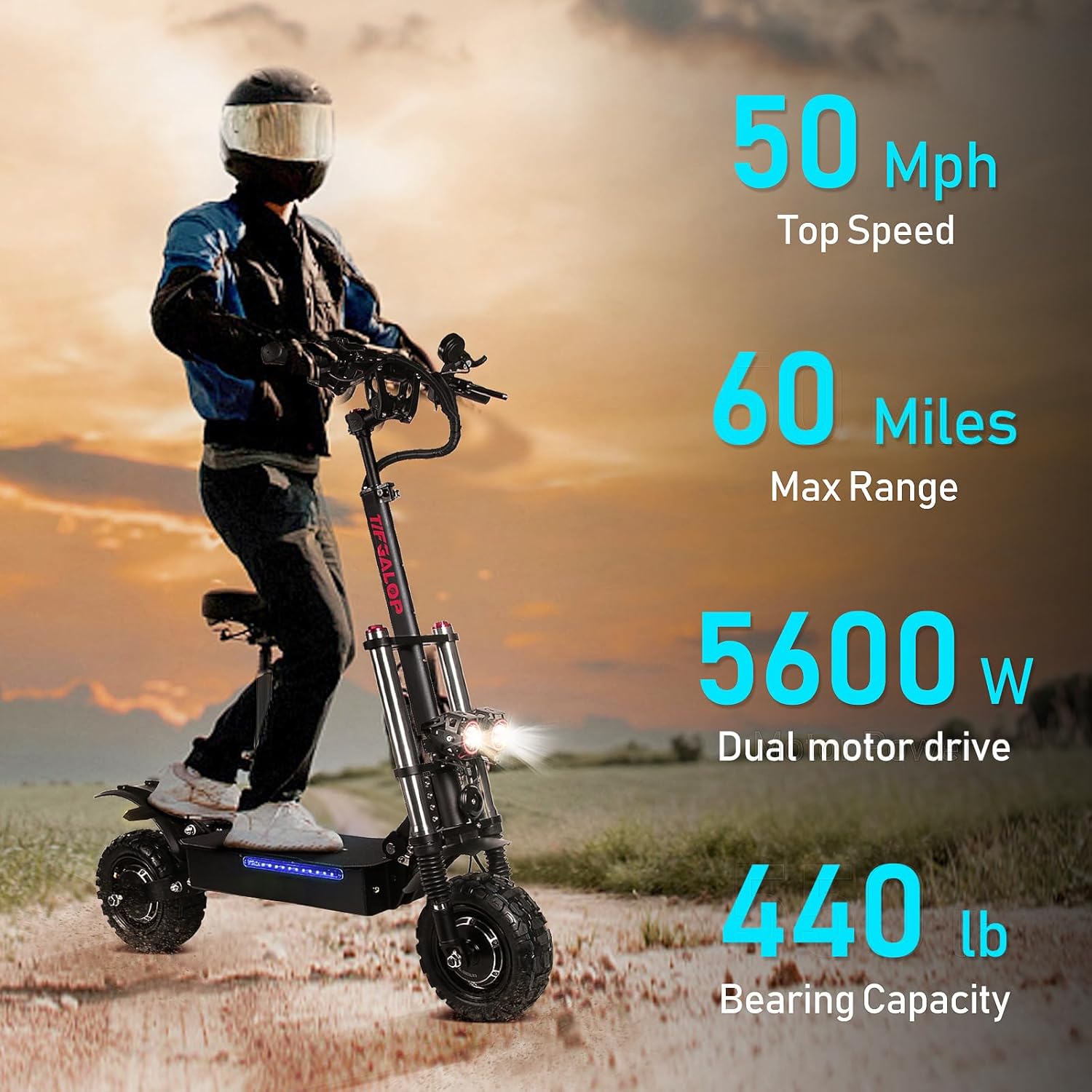 60V 38AH/27AH Electric Scooter Adult,6000W Dual Motors Max Speed 50MPH, Range 45-60 Miles Foldable Electric Scooter with Seat, Dual Suspension All Terrain E-Scooter