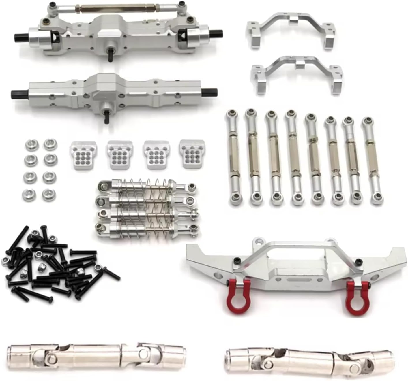 for Feiyu FY003-5A for WPL C14 C24 1/16 Metal Tie Rod Shock Absorber Tie Rod for Seat Nine Piece Set RC Car Upgrade Parts RC Car Parts(Silver)