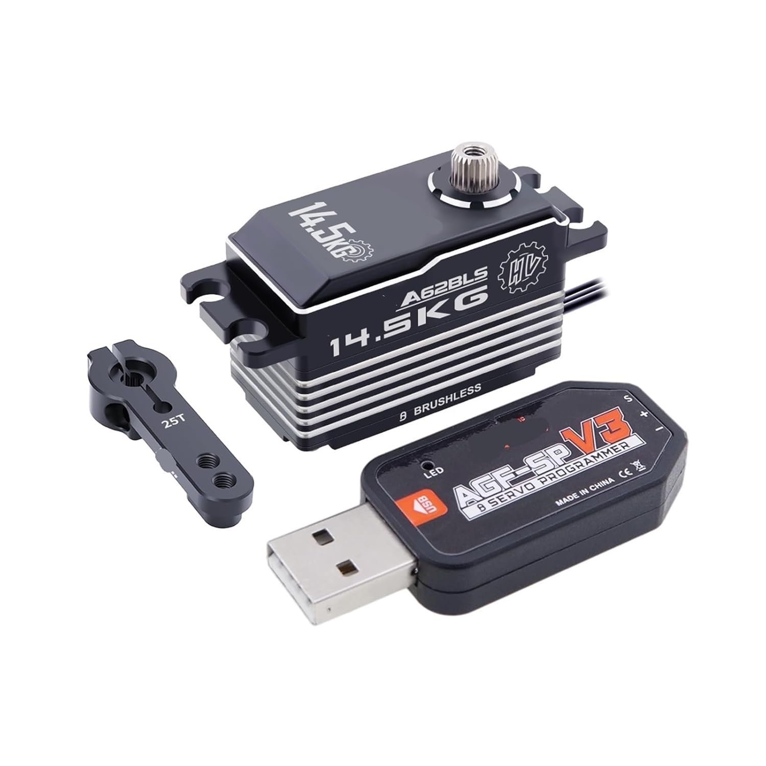 A62BLS 14.5KG Brushless Short Body Servo Digital Metal Housing Gear Motor Suitable for 1/8 1/10(A62BLS 14.4kg Set1)