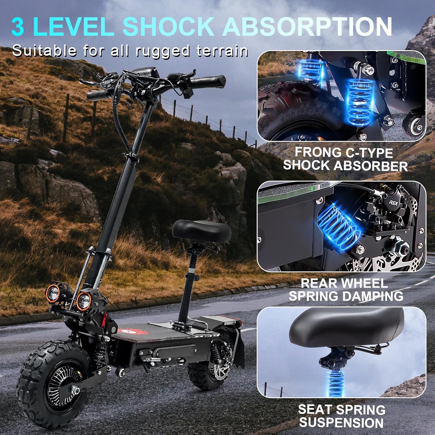 Electric Scooter for Adults, 1200/1600/5000/5600W Dual Motor Fast E Scooter, Up to 35-50 MPH Top Speed & 35-52 Miles Long Range, Dual Brake, Off-Road Tires, Foldable Scooter(UL Certificated)